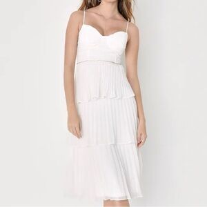 Lulus white pleated rhinestone tiered midi dress